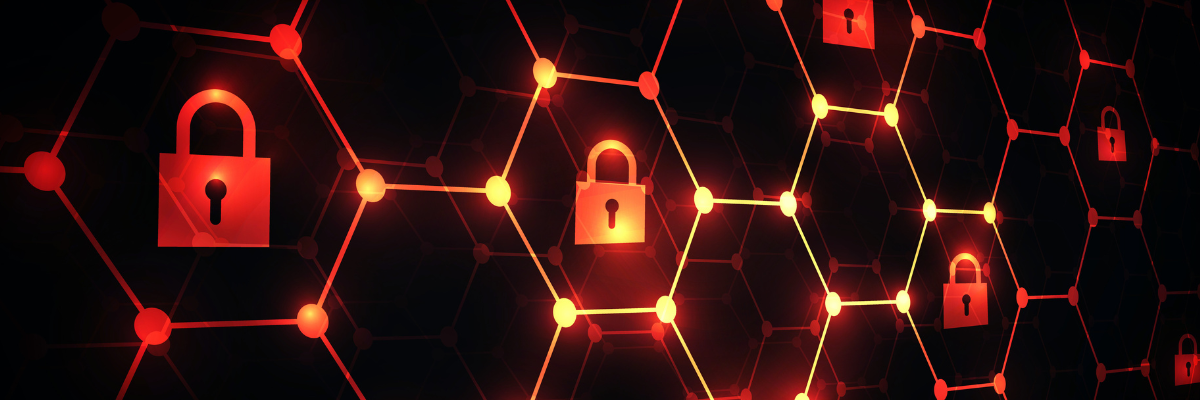 Digital Risk Protection Symbolbild, welches eine Reihe von Sechsecken mit Vorhängeschlösser zeigt.