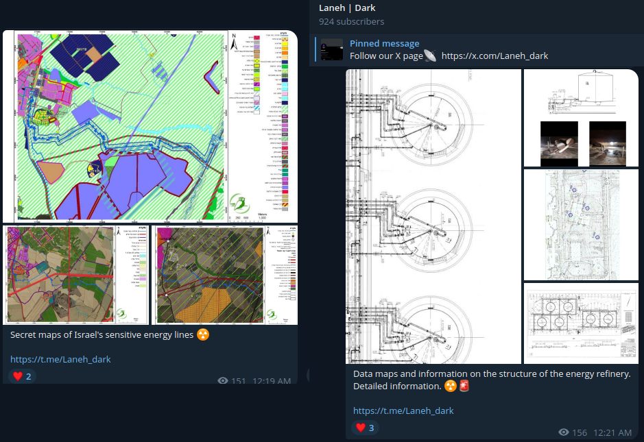 Laneh Dark publishes what it claims to be classified topographical and structural maps related to Israeli energy infrastructure.