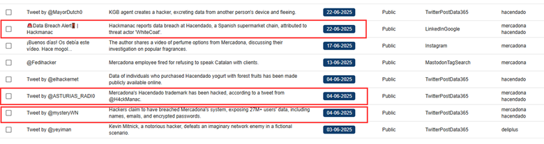 screenshot Links appearing to be related to a security incident