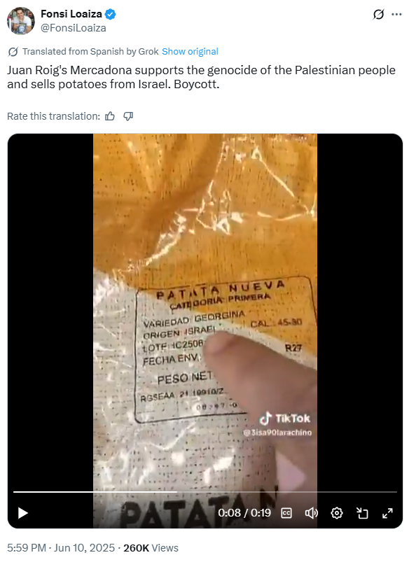 screenshot X posts calling for the boycott of Mercadona products due to links to Israel 2