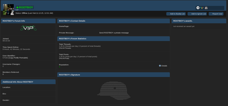 ROOTBOY DarkForums profile