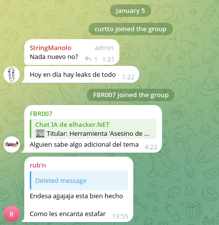 Endesa breach Telegram messages