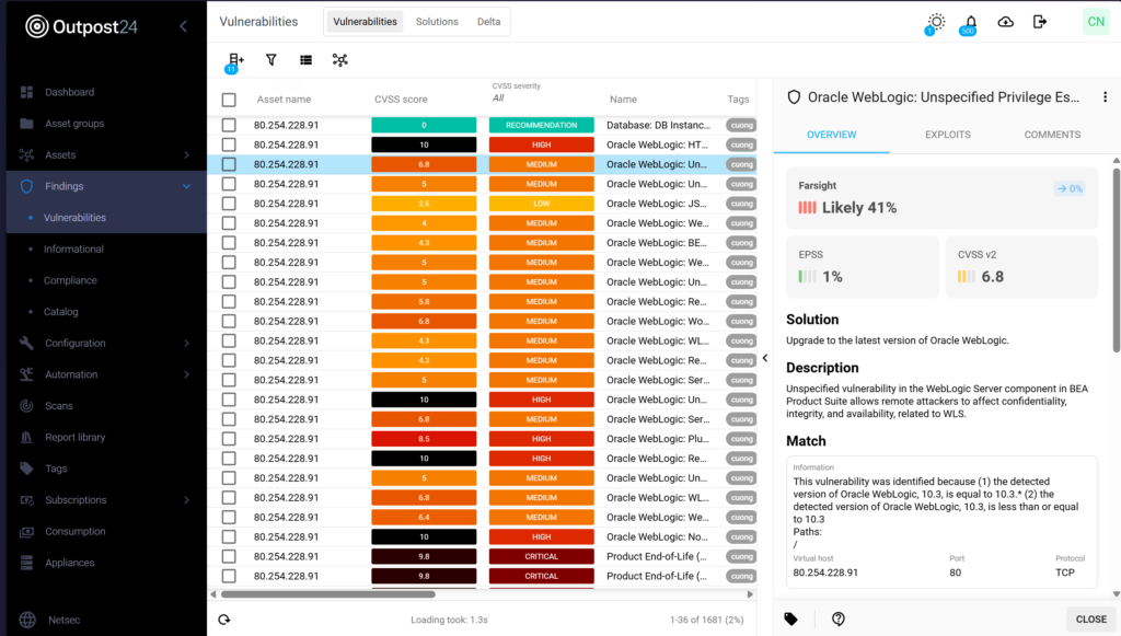 Prioritization in Outpost24 OutscanNX